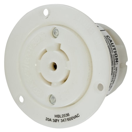 Hubbell Wiring Device-Kellems Flanged Locking Receptacle, L23-20R, 20 A, 347/600V AC, Three Phase, 4 Pole, Screw Terminals, White HBL2536